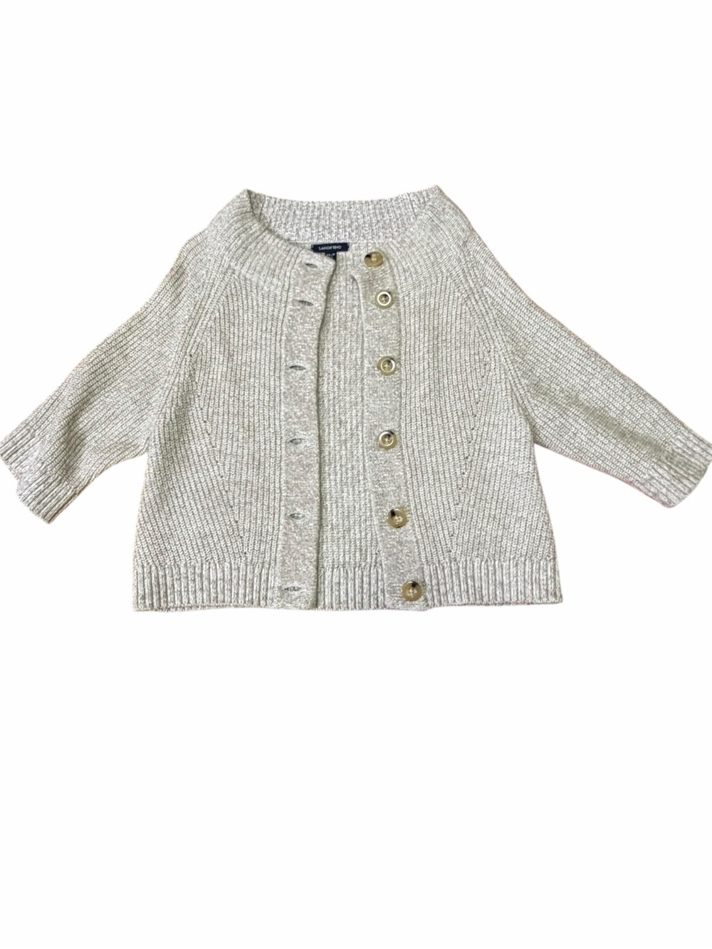 Lands’ End Oatmeal Ribbed Knit Cardigan Sweater XS